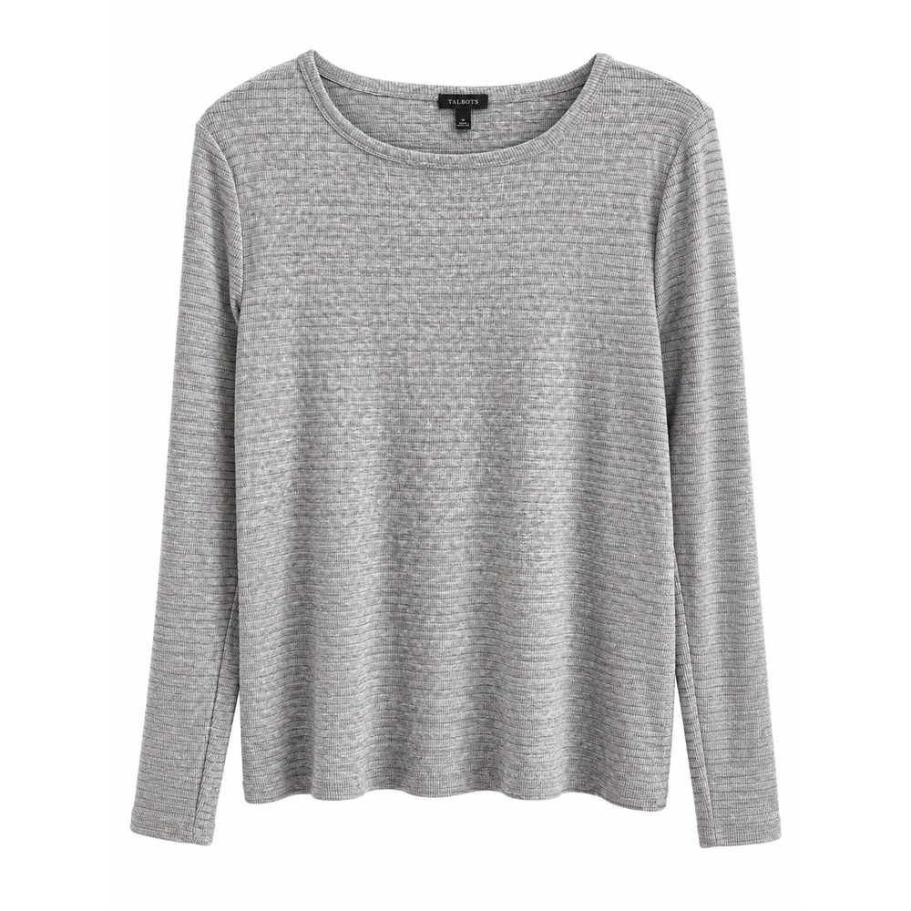 Talbots Gray Metallic Ribbed Knit Top Large NWT Long Sleeve Shimmer MSRP $70